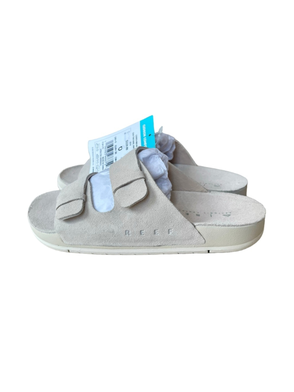Reef Ojai Two Bar Sandals Womens 7 Beige Suede Comfort Slides Adjustable